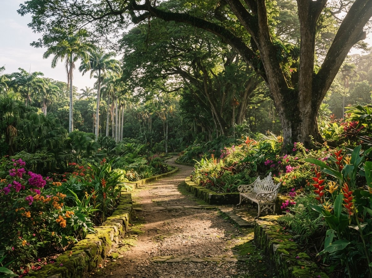 Royal Botanic Gardens path with bougainvillea
